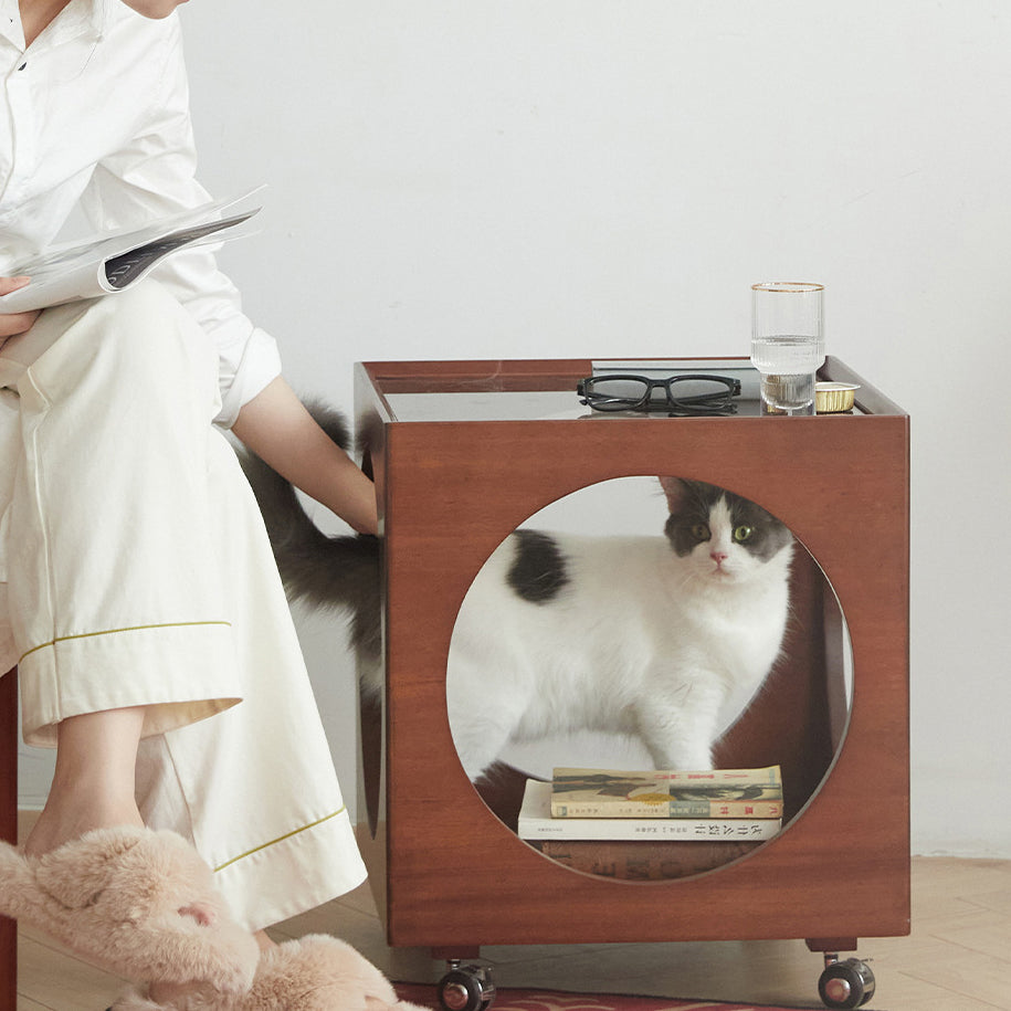 Minimalist Glass Wood 2-Tier End Table