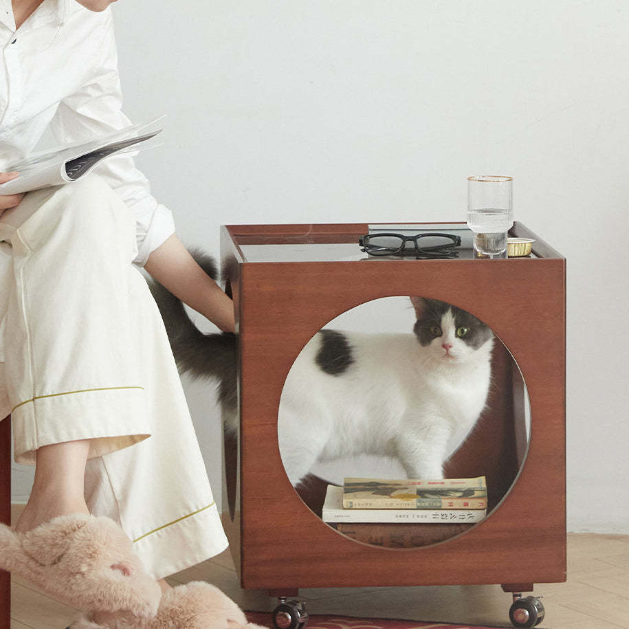Minimalist Glass Wood 2-Tier End Table