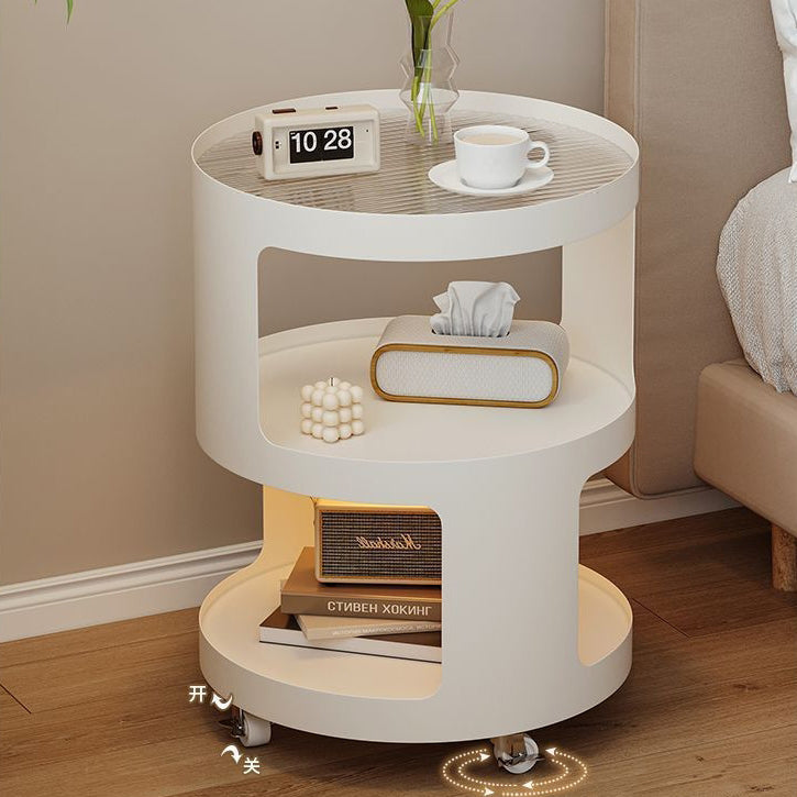 Minimalist Cylinder Glass Iron 3-Tier End Table