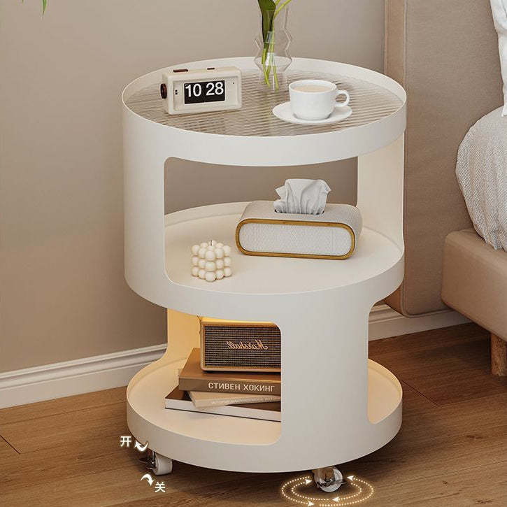 Minimalist Cylinder Glass Iron 3-Tier End Table