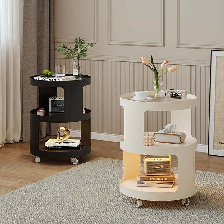 Minimalist Cylinder Glass Iron 3-Tier End Table — White