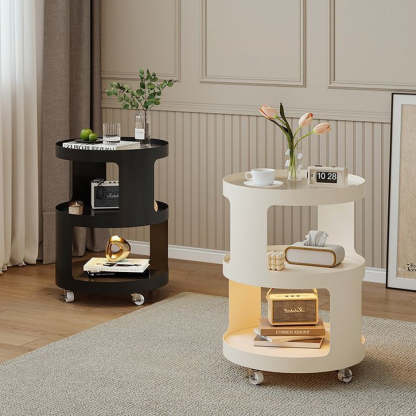 Minimalist Cylinder Glass Iron 3-Tier End Table — White