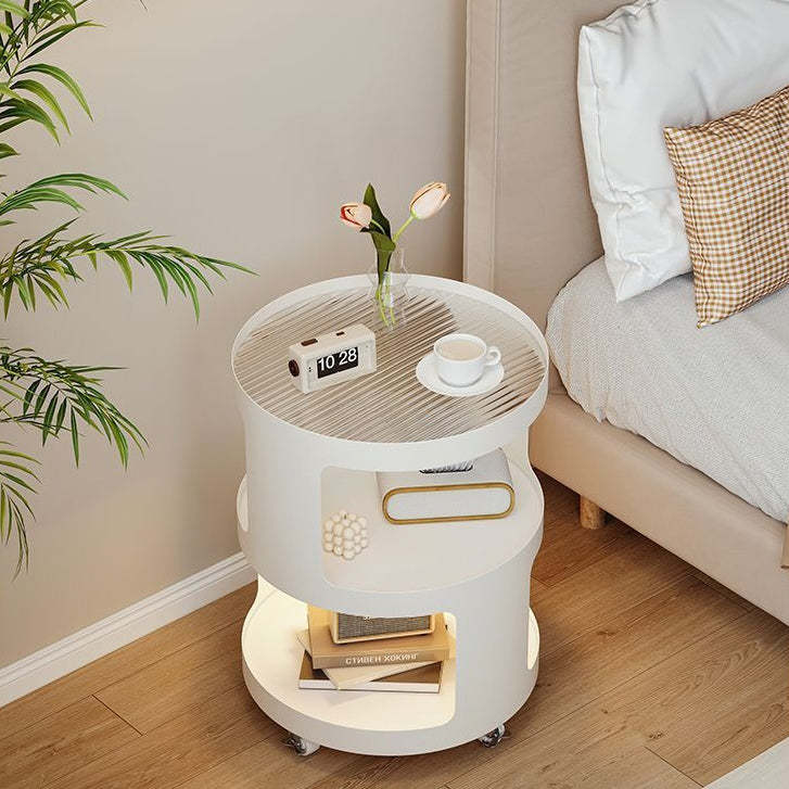 Minimalist Cylinder Glass Iron 3-Tier End Table