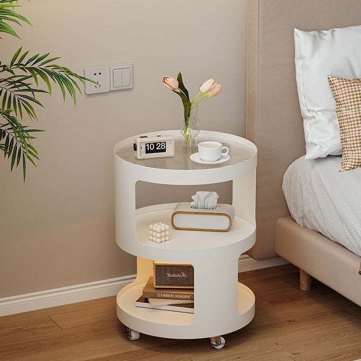 Minimalist Cylinder Glass Iron 3-Tier End Table