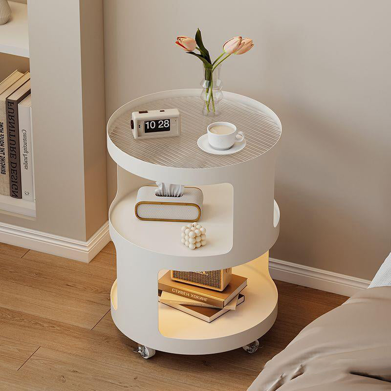 Minimalist Cylinder Glass Iron 3-Tier End Table — White