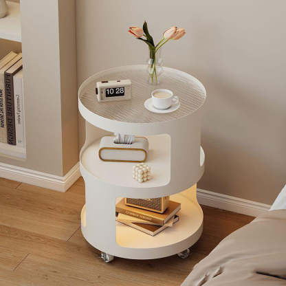 Minimalist Cylinder Glass Iron 3-Tier End Table — White