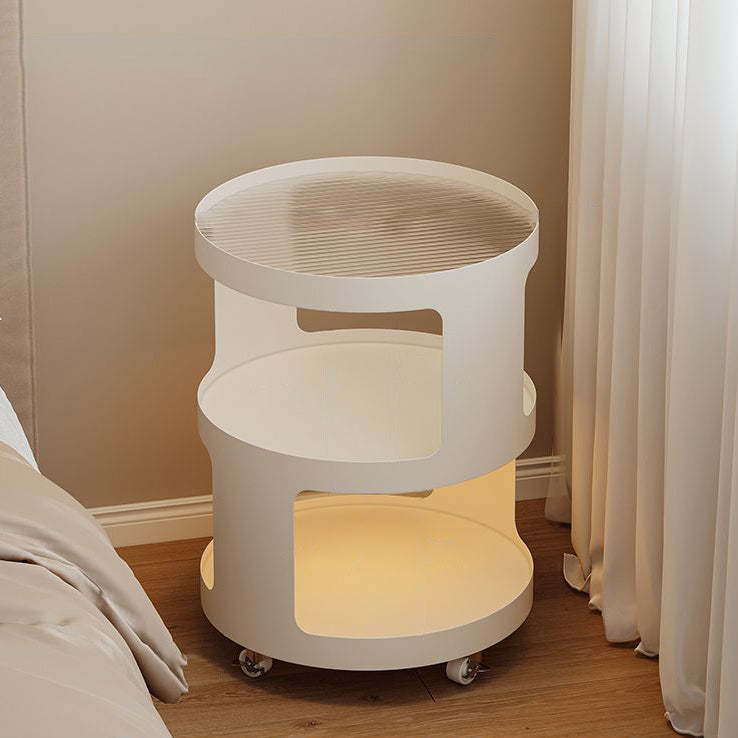 Minimalist Cylinder Glass Iron 3-Tier End Table — Black