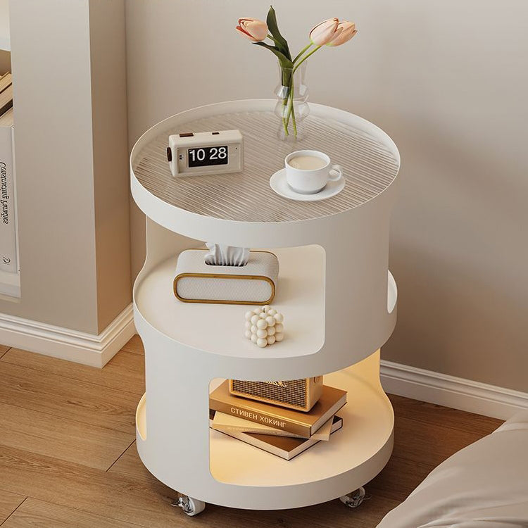 Minimalist Cylinder Glass Iron 3-Tier End Table