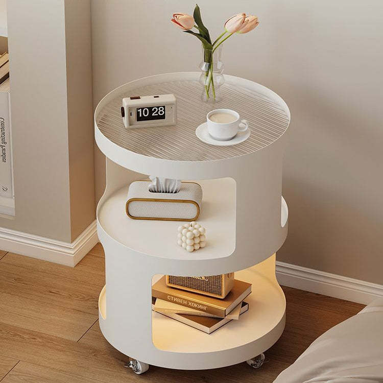 Minimalist Cylinder Glass Iron 3-Tier End Table