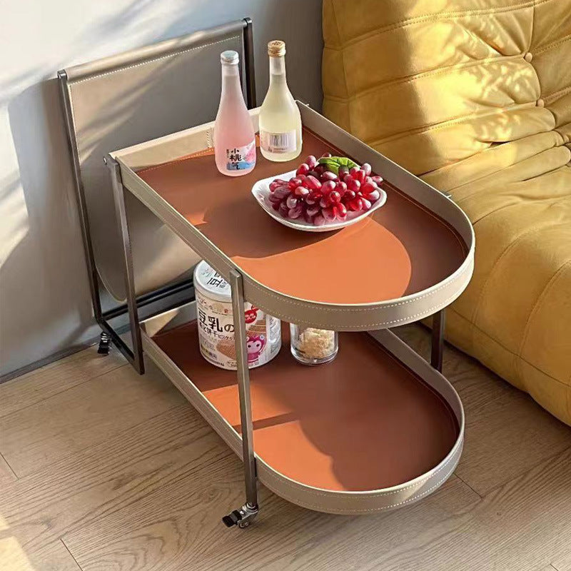 Minimalist Corner Leather Metal End Table — White