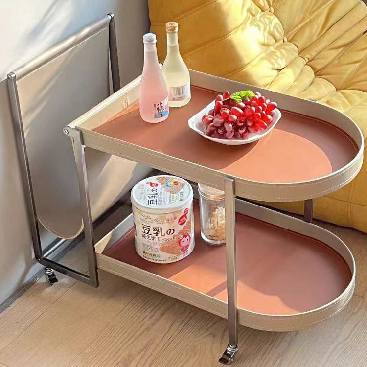 Minimalist Corner Leather Metal End Table — Black