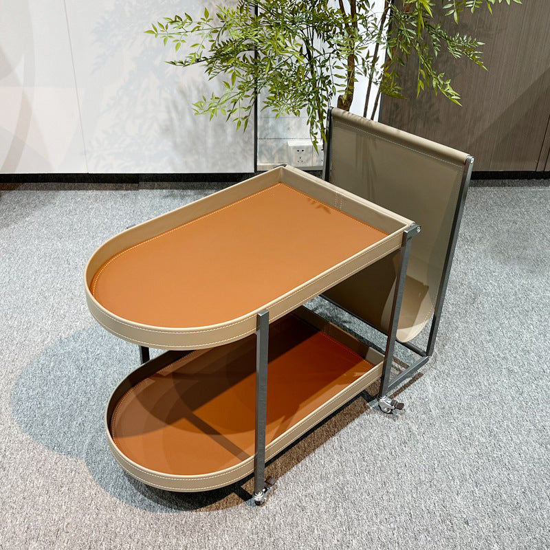 Minimalist Corner Leather Metal End Table — Orange