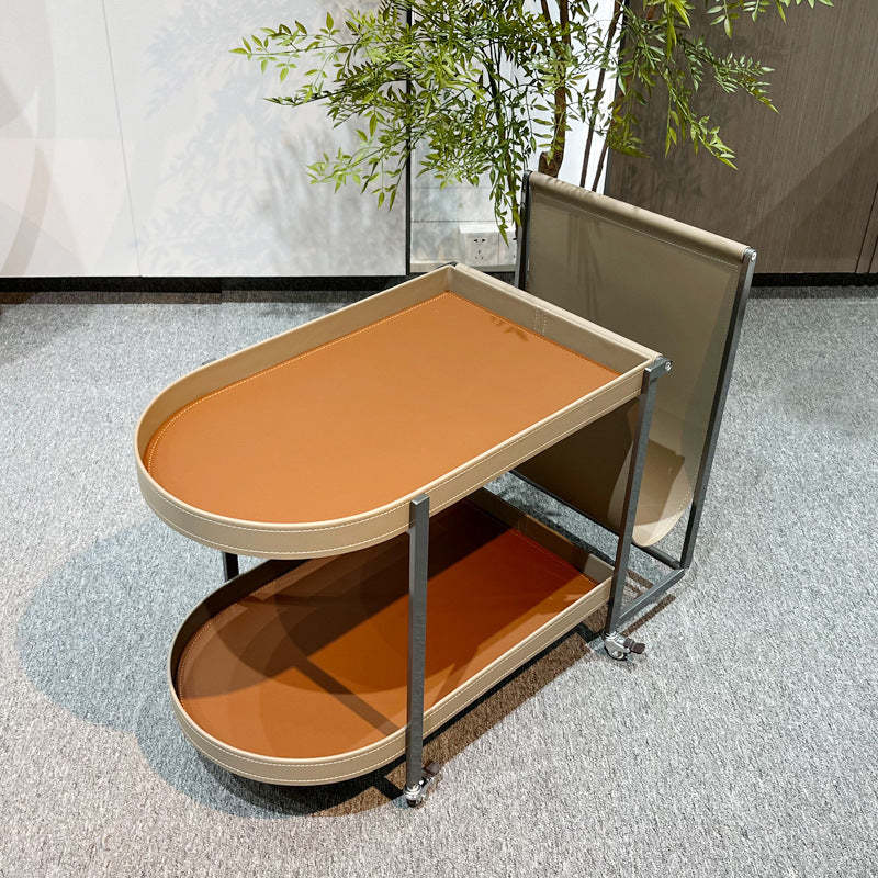 Minimalist Corner Leather Metal End Table — Orange