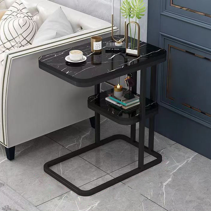 Minimalist Marble Grain Steel Frame End Table 1/2-Tier