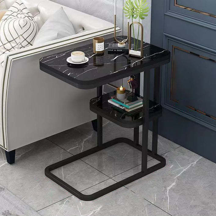 Minimalist Marble Grain Steel Frame End Table 1/2-Tier