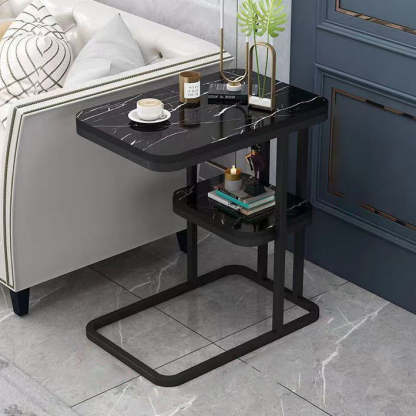 Minimalist Marble Grain Steel Frame End Table 1/2-Tier
