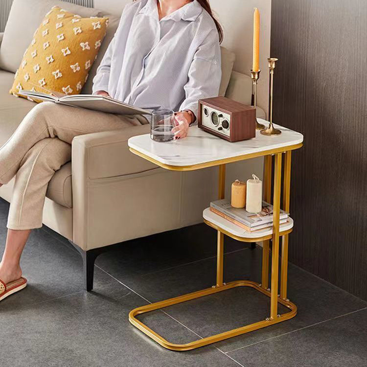 Minimalist Marble Grain Steel Frame End Table 1/2-Tier