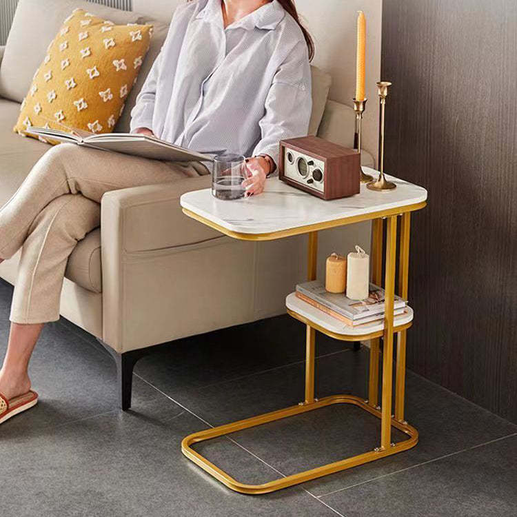 Minimalist Marble Grain Steel Frame End Table 1/2-Tier