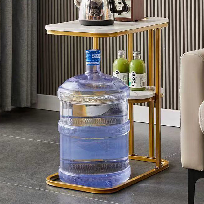 Minimalist Marble Grain Steel Frame End Table 1/2-Tier