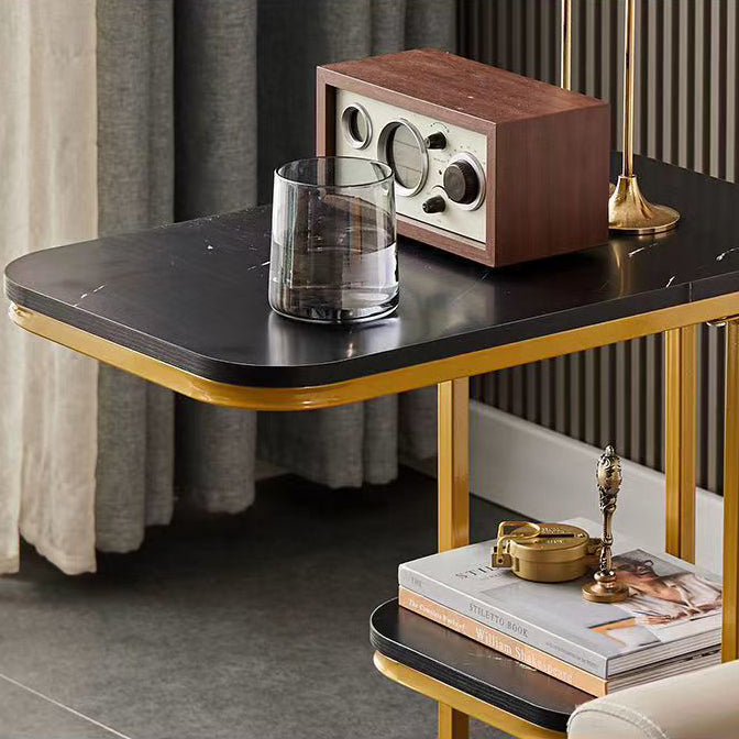 Minimalist Marble Grain Steel Frame End Table 1/2-Tier — 2 / White Tabletop + Gold Frame