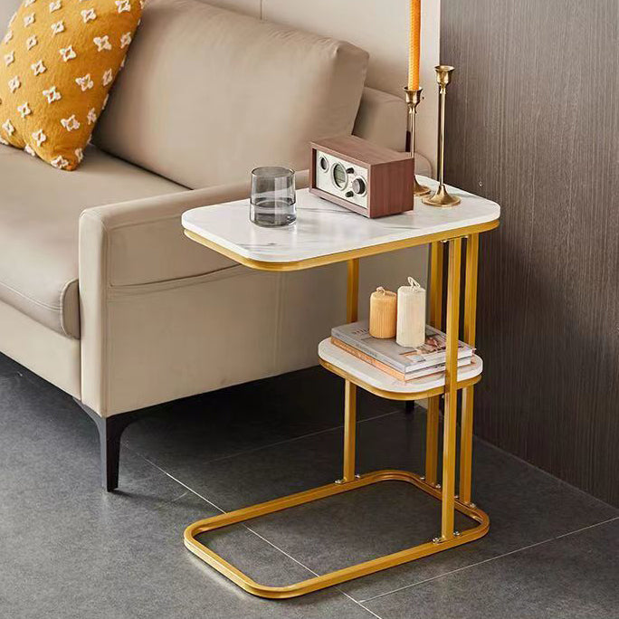 Minimalist Marble Grain Steel Frame End Table 1/2-Tier