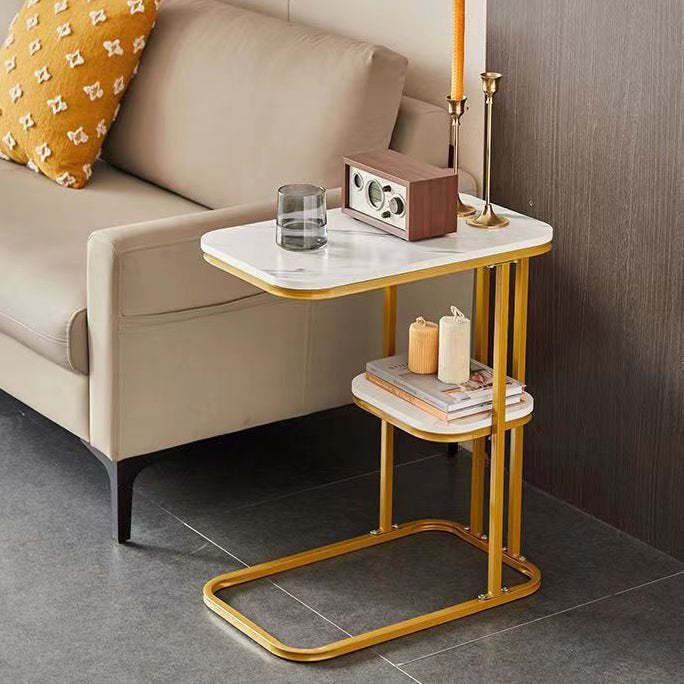 Minimalist Marble Grain Steel Frame End Table 1/2-Tier