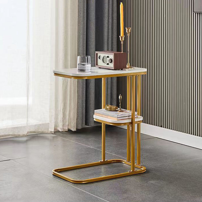 Minimalist Marble Grain Steel Frame End Table 1/2-Tier — 1 / Black Tabletop + Black Frame