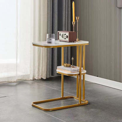 Minimalist Marble Grain Steel Frame End Table 1/2-Tier — 1 / Black Tabletop + Black Frame