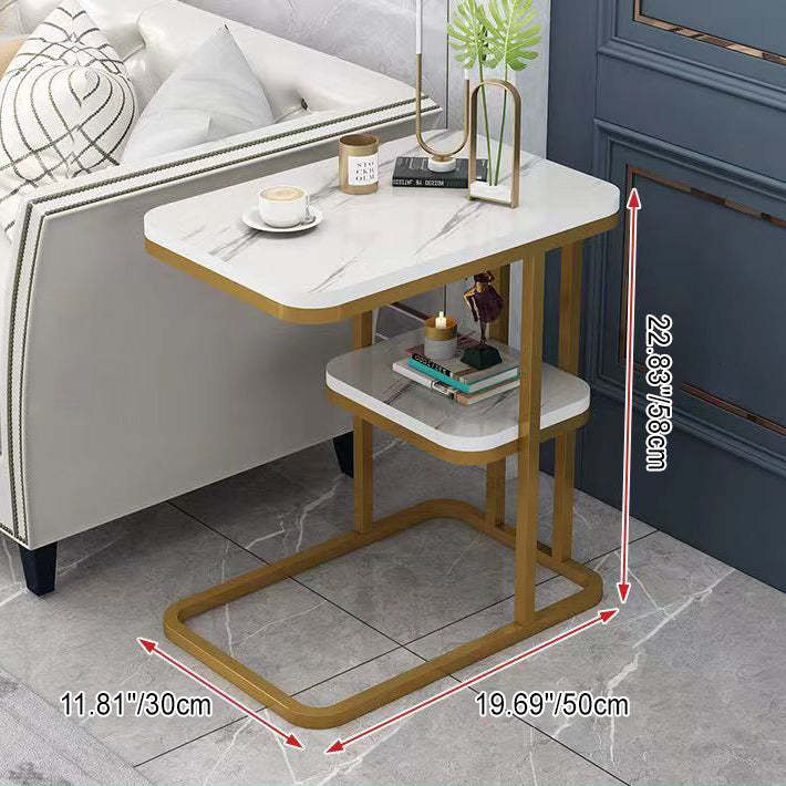 Minimalist Marble Grain Steel Frame End Table 1/2-Tier — 2 / White Tabletop + Black Frame