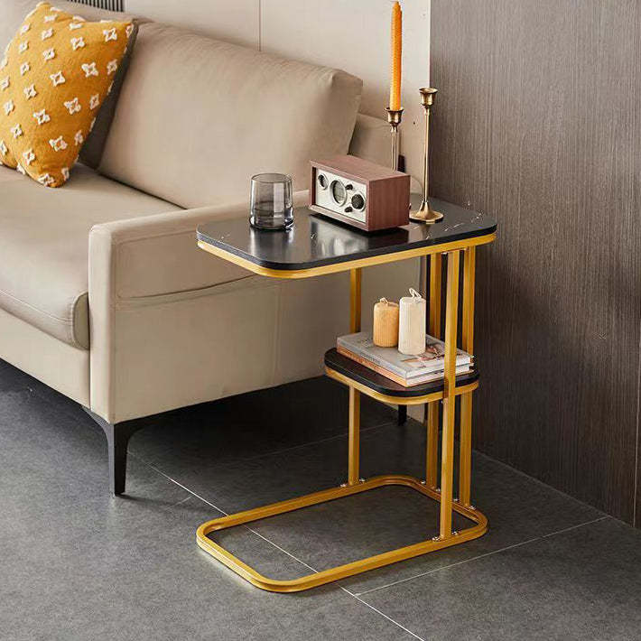 Minimalist Marble Grain Steel Frame End Table 1/2-Tier