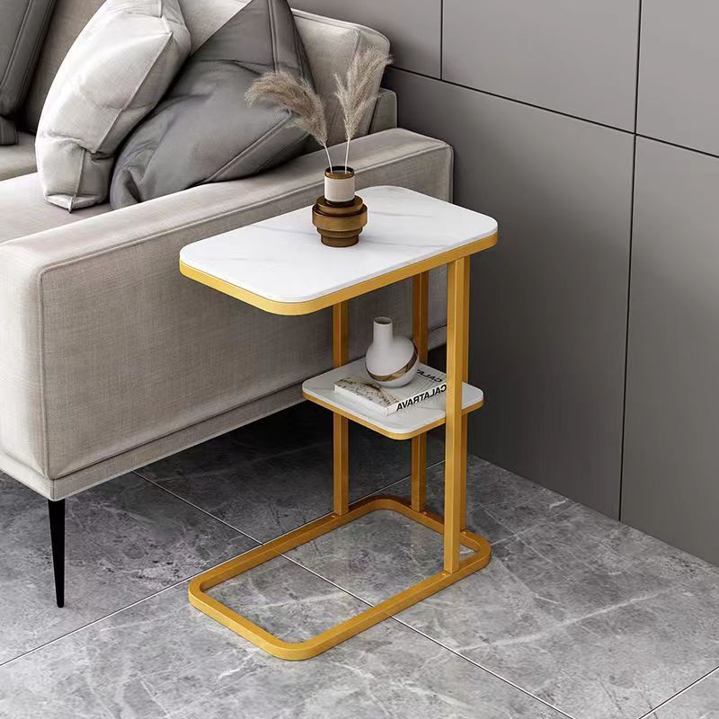 Minimalist Marble Grain Steel Frame End Table 1/2-Tier