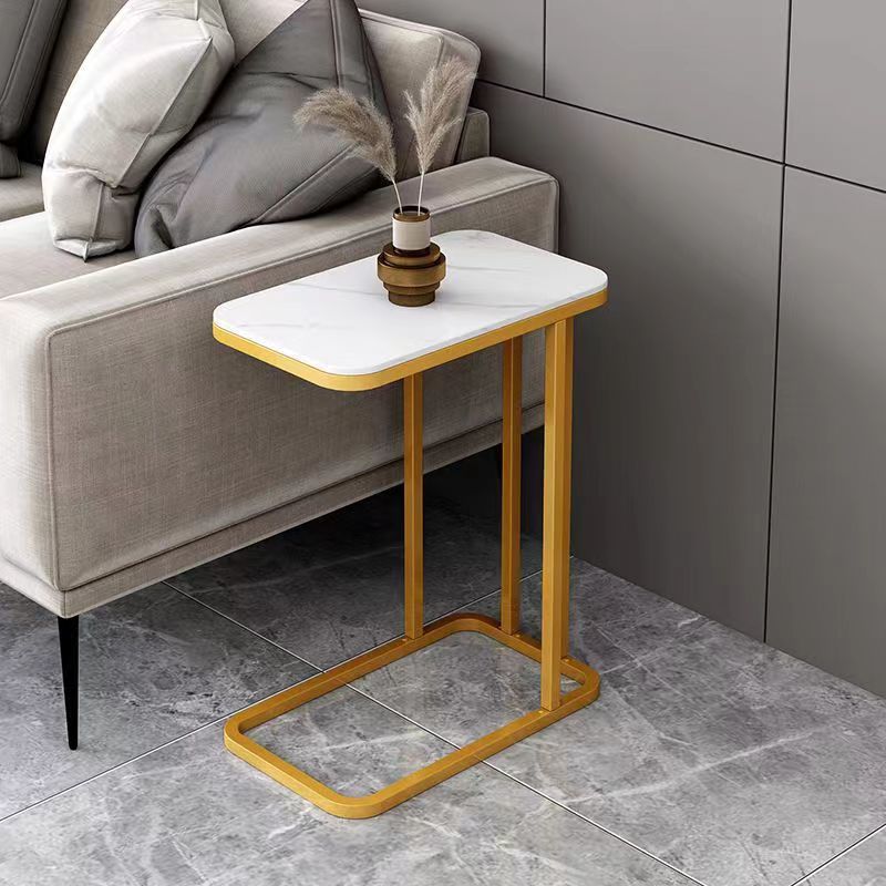 Minimalist Marble Grain Steel Frame End Table 1/2-Tier