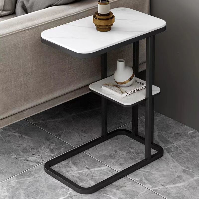 Minimalist Marble Grain Steel Frame End Table 1/2-Tier