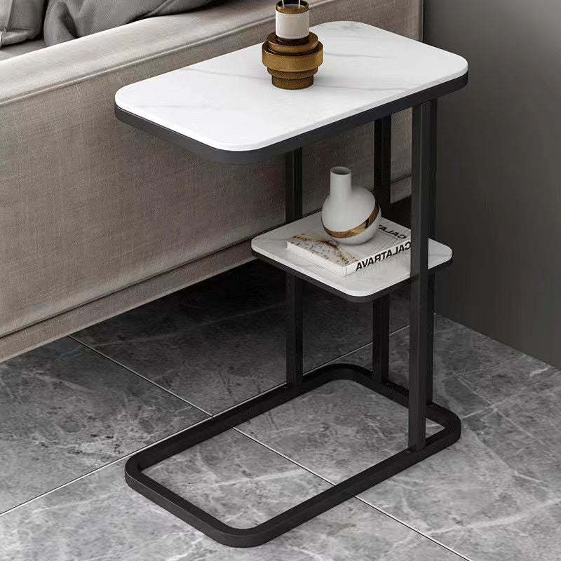 Minimalist Marble Grain Steel Frame End Table 1/2-Tier