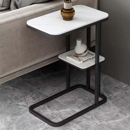 Minimalist Marble Grain Steel Frame End Table 1/2-Tier