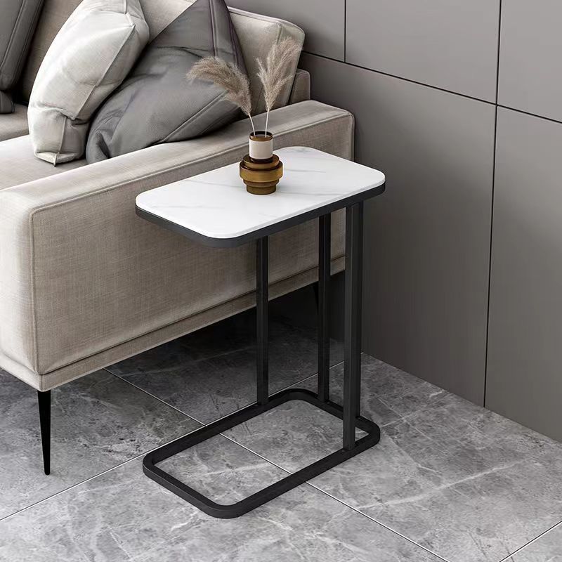 Minimalist Marble Grain Steel Frame End Table 1/2-Tier — 1 / White Tabletop + Black Frame