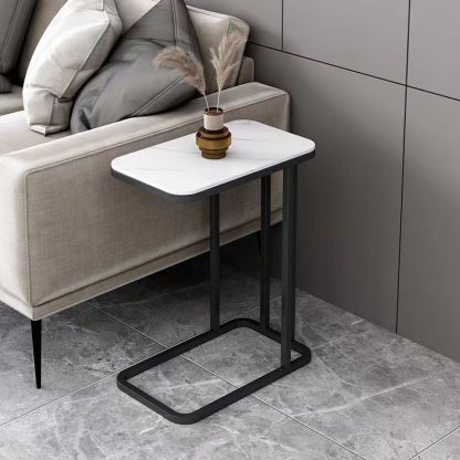 Minimalist Marble Grain Steel Frame End Table 1/2-Tier — 1 / White Tabletop + Black Frame