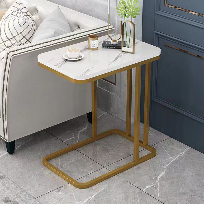 Minimalist Marble Grain Steel Frame End Table 1/2-Tier