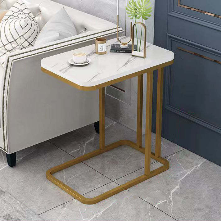 Minimalist Marble Grain Steel Frame End Table 1/2-Tier