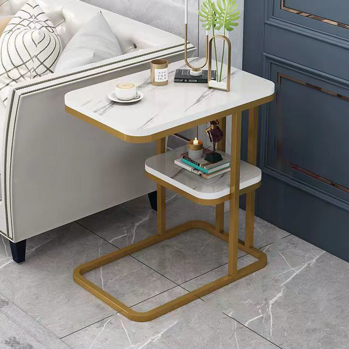 Minimalist Marble Grain Steel Frame End Table 1/2-Tier
