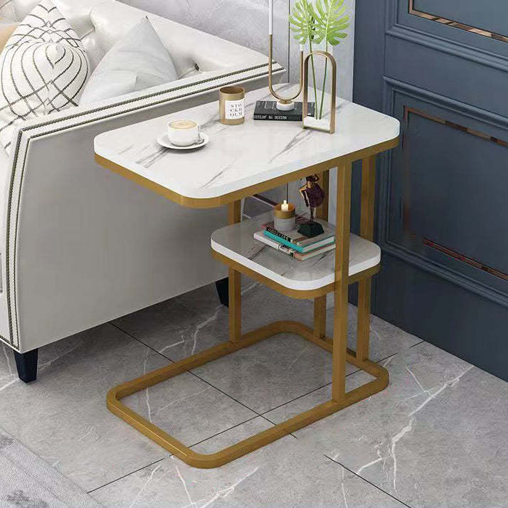 Minimalist Marble Grain Steel Frame End Table 1/2-Tier