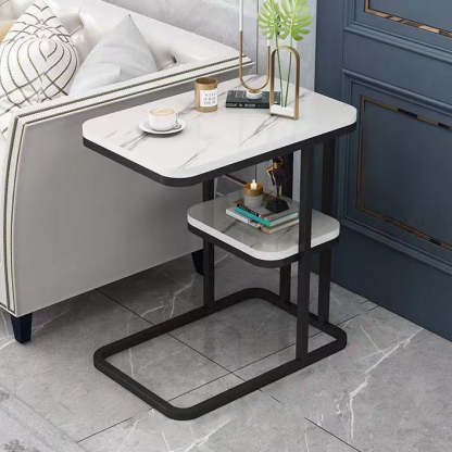 Minimalist Marble Grain Steel Frame End Table 1/2-Tier