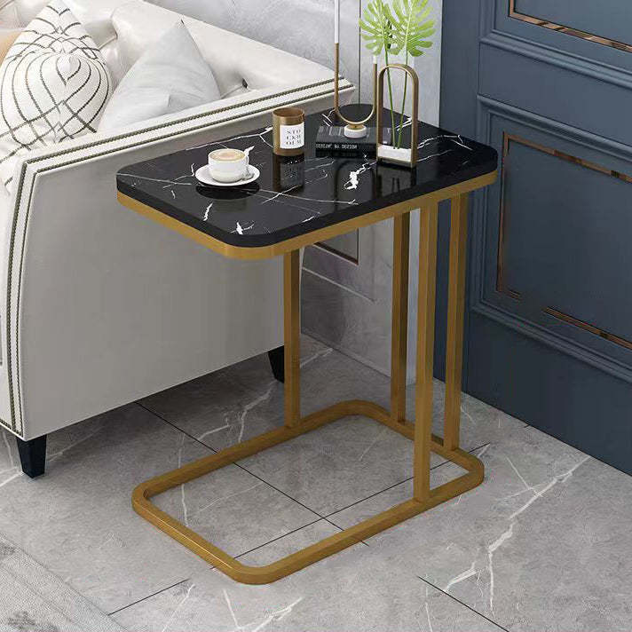 Minimalist Marble Grain Steel Frame End Table 1/2-Tier
