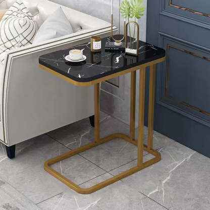 Minimalist Marble Grain Steel Frame End Table 1/2-Tier