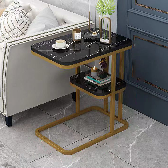 Minimalist Marble Grain Steel Frame End Table 1/2-Tier