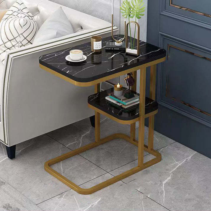 Minimalist Marble Grain Steel Frame End Table 1/2-Tier