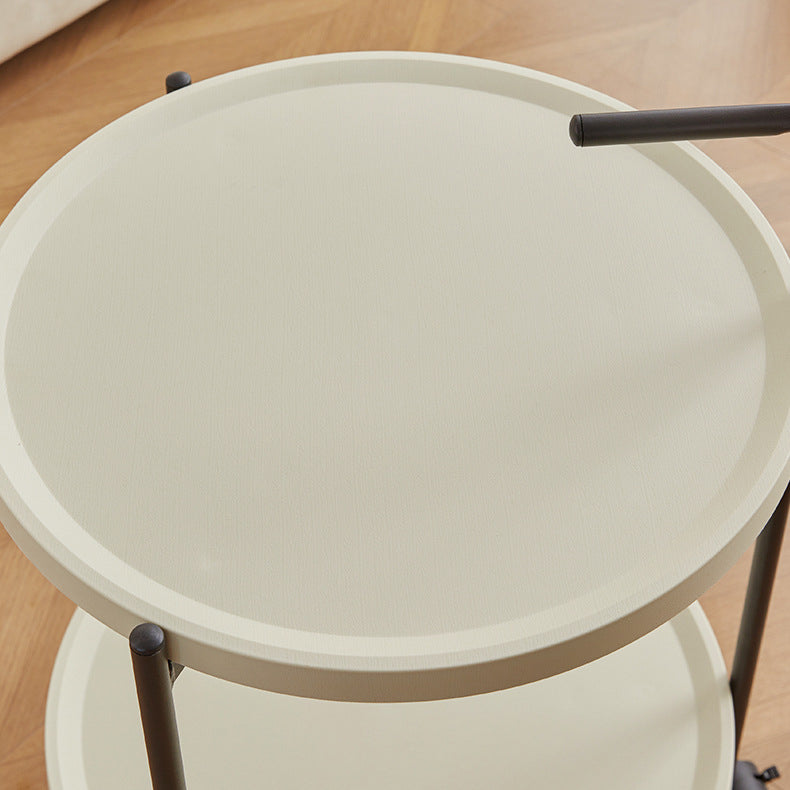 Minimalist Round Plastic Metal End Table — Without Armrest / Brown