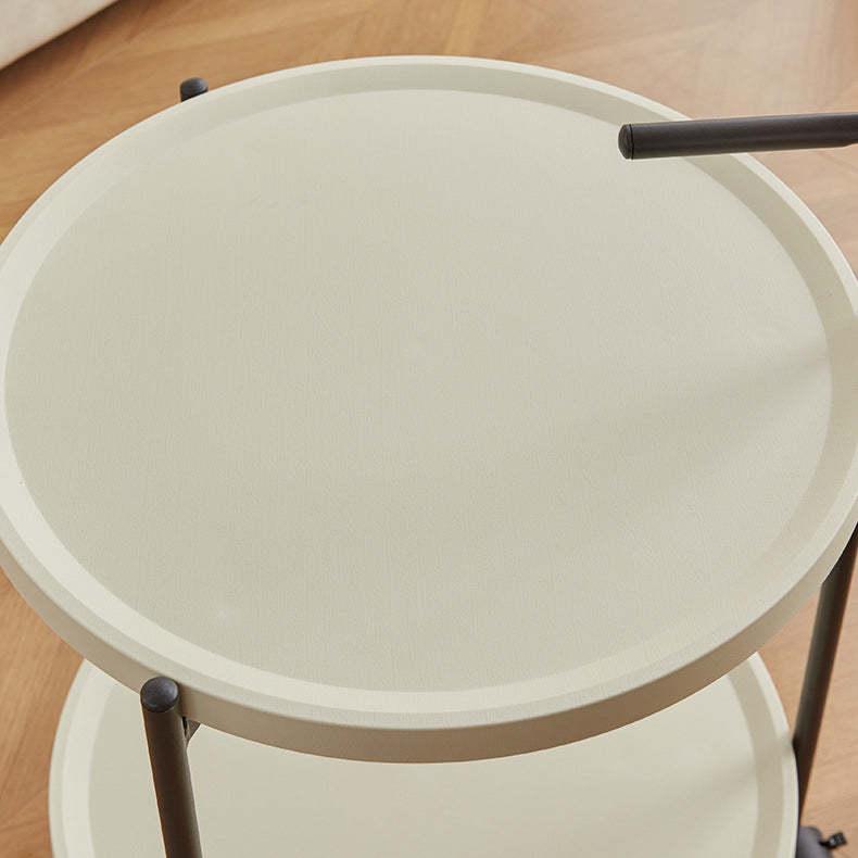 Minimalist Round Plastic Metal End Table — Without Armrest / Brown