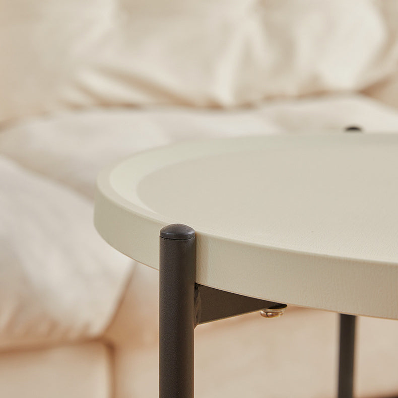 Minimalist Round Plastic Metal End Table — With Armrest / Black