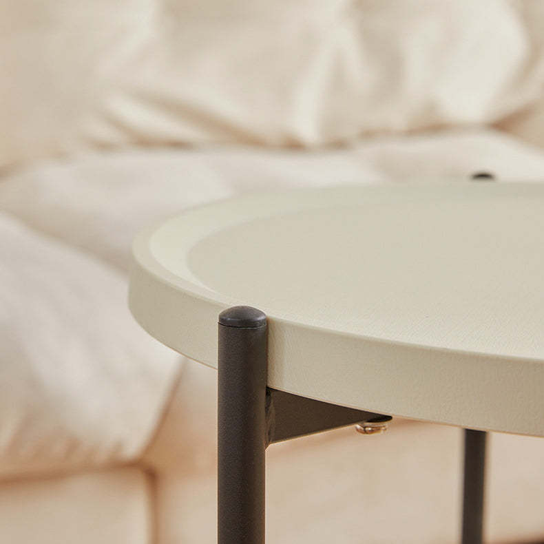 Minimalist Round Plastic Metal End Table — With Armrest / Black